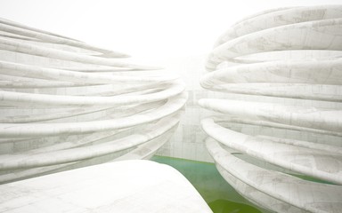 Empty dark abstract concrete smooth interior with green water . Architectural background. 3D illustration and rendering