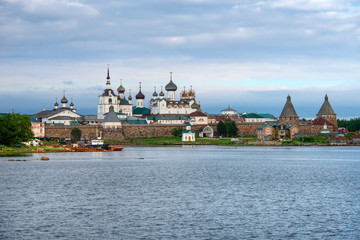 Spaso-Preobrazhensky Solovetsky Monastery in the summer from the Bay of well-being, Russia