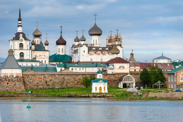 Spaso-Preobrazhensky Solovetsky Monastery in the summer from the Bay of well-being, Russia
