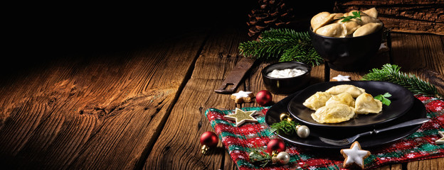 Polish Christmas pierogi with sauerkraut and mushrooms