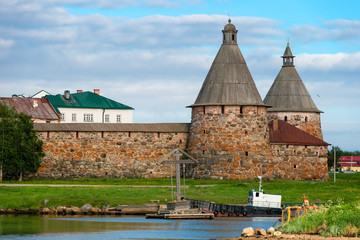 Fototapety  Spinning tower Spaso-Preobrazhensky Solovetsky Monastery in the summer from the Bay of well-being, Russia