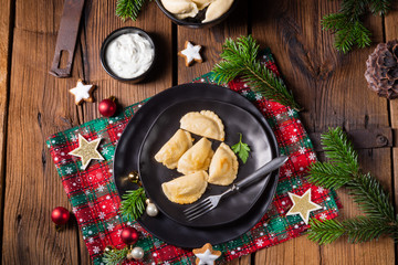 Polish Christmas pierogi with sauerkraut and mushrooms