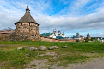 Korozhnaya tower of the Solovki Kremlin on a cloudy day