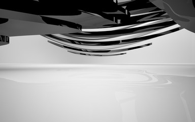 Fototapeta na wymiar Abstract white interior of the future, with glossy black sculpture. 3D illustration and rendering