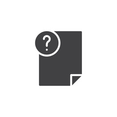 File document and question mark vector icon. filled flat sign for mobile concept and web design. Unknown File Format simple solid icon. Symbol, logo illustration. Pixel perfect vector graphics