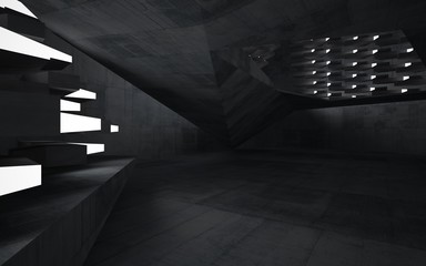 Abstract interior of glass and concrete. Architectural background. 3D illustration and rendering 
