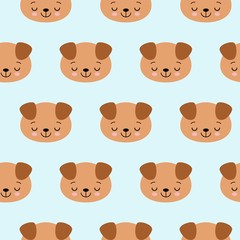 Seamless pattern with cute sleeping dogs. Vector animal background. Cute seamless pattern with puppy