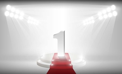 Fototapeta premium Number one on Stage red carpet on white background. Vector illumination