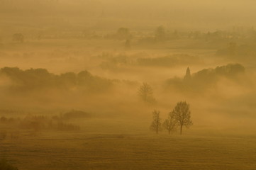 Obraz na płótnie Canvas Beautiful misty landscape in the San Valley. Bieszczady Mountains. Poland