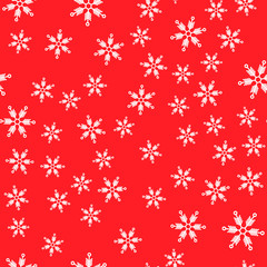 Seamless pattern. White snowflakes on a red backgrounds. For packaging paper