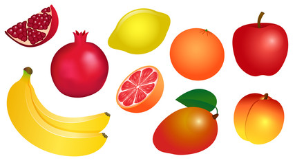 Set of vector illustrations of yellow-red fruits.