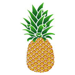Sweet Yellow-orange pineapple with green leaves isolated on white background.