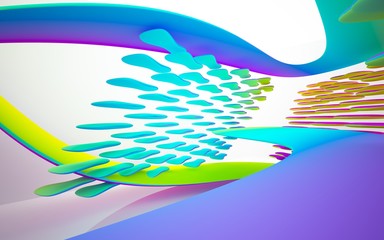 abstract architectural interior with colored smooth sculpture. 3D illustration and rendering