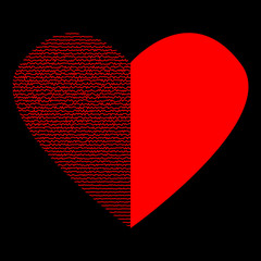 Red heart with black lines on black sign 1.12