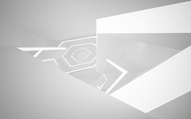 Abstract white interior of the future, with neon lighting. 3D illustration and rendering