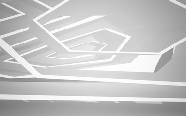 Abstract white interior of the future, with neon lighting. 3D illustration and rendering
