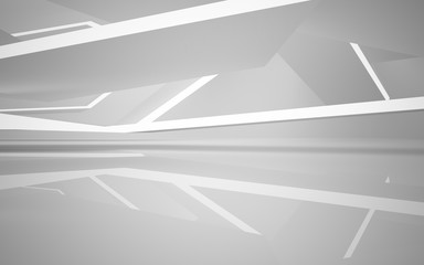 Abstract white interior of the future, with neon lighting. 3D illustration and rendering