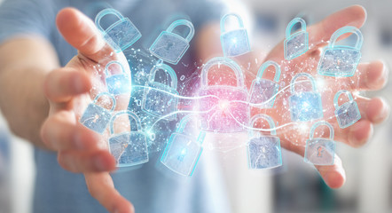 Web security protection interface used by businessman 3D rendering