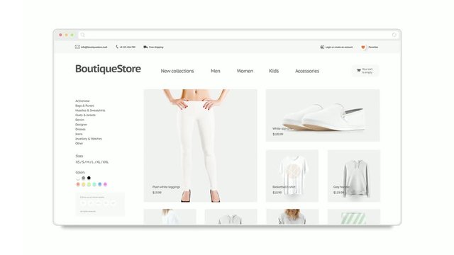 Blank browser open and closing mockup with fashion website, looped switch, 3d rendering. Load and turn off clothing boutique mock up. Opening shop webpage template.