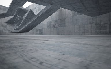 Abstract interior of glass and concrete. Architectural background. 3D illustration and rendering 