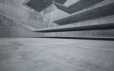 Abstract interior of glass and concrete. Architectural background. 3D illustration and rendering 