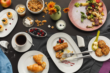 Restaurant breakfast with various sweet treats