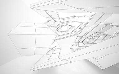 Abstract white interior highlights future. Polygon drawing . Architectural background. 3D illustration and rendering