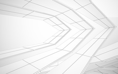 Abstract white interior highlights future. Polygon drawing . Architectural background. 3D illustration and rendering