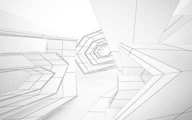 Abstract white interior highlights future. Polygon drawing . Architectural background. 3D illustration and rendering