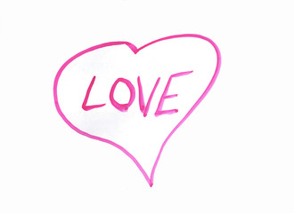 pink heart, love on white background