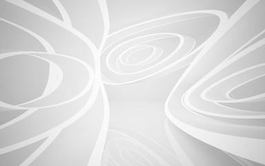 Abstract smooth white interior of the future. Night view from the backlight. Architectural background. 3D illustration and rendering 