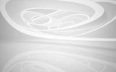 Abstract smooth white interior of the future. Night view from the backlight. Architectural background. 3D illustration and rendering 