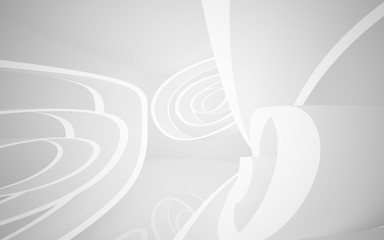 Abstract smooth white interior of the future. Night view from the backlight. Architectural background. 3D illustration and rendering 