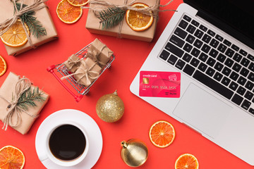 Shopping online with credit card for christmas holiday