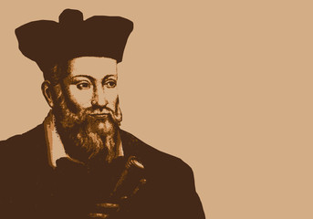 Portrait de Nostradamus, astrologue français du 16ème siècle, célèbre pour ses prophéties