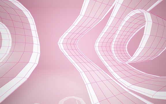 Abstract white interior highlights future. Polygon pink drawing . Architectural background. 3D illustration and rendering