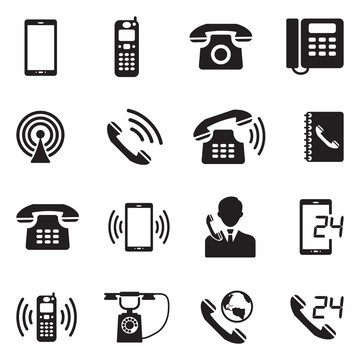 Phone Icons. Black Flat Design. Vector Illustration.