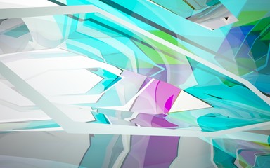 Fototapeta na wymiar abstract architectural interior with gradient geometric glass sculpture. 3D illustration and rendering