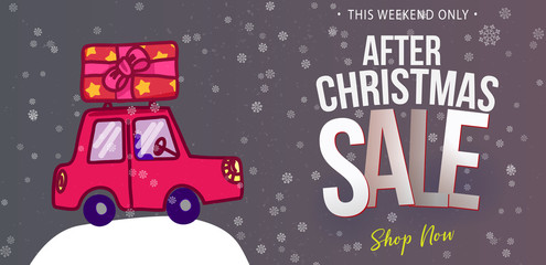 Naklejka premium Doodle car banner for Christmas sale