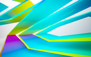 Fototapeta premium Abstract dynamic interior with gradient colored objects. 3D illustration and rendering