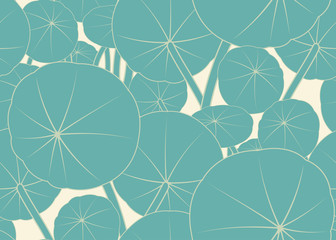 aquatic round leaves seamless pattern in ivory blue shades