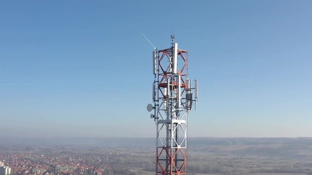 Morning over the valey with antenna tower 4K drone footage