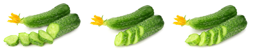 fresh cucumber slices isolated on white background