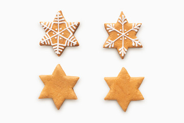 Christmas gingerbread snowflakes isolated on white background