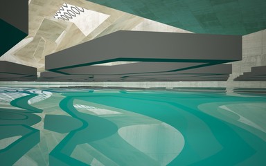 Obraz na płótnie Canvas Abstract interior concrete with blue water. Architectural background. 3D illustration and rendering 