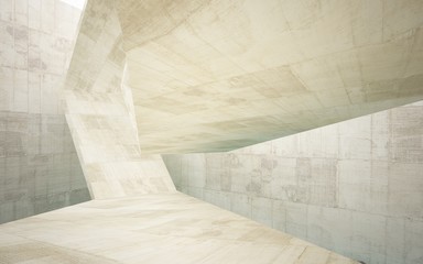 Abstract interior  concrete with blue water. Architectural background. 3D illustration and rendering 