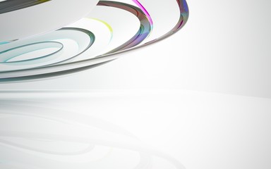 White smooth abstract architectural background whith colored gradient lines . 3D illustration and rendering