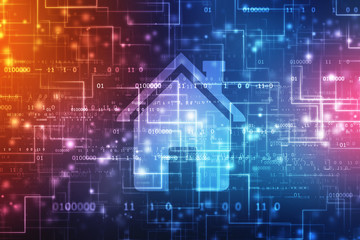 Home icon in digital background, Smart Home Concept background, Technology background