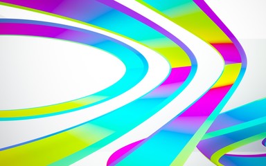 abstract architectural interior with colored smooth sculpture. 3D illustration and rendering