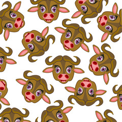 Vector illustration of the head of the buffalo decorative pattern